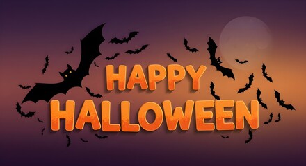 Halloween poster, greeting card, and party invite. Happy Halloween text with bats

