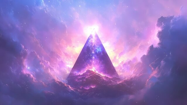 Stunning cosmic pyramid bathed in vibrant nebula light, evoking wonder and the infinite possibilities of the universe, perfect for futuristic projects.