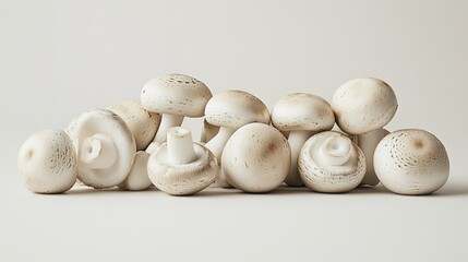 Cluster of Fresh White Button Mushrooms on a Neutral Background
