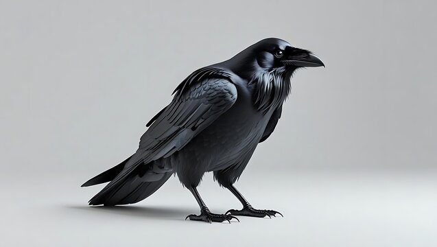 Sleek Black Crow Standing Alert on a Branch a Symbol of Wisdom and Solitude