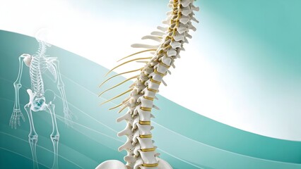 Detailed human spine illustration against a medical background