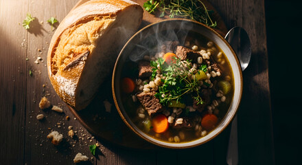 Delicious and Warm Stew with Bread for Comfort Food, Perfect for Cozy Evenings