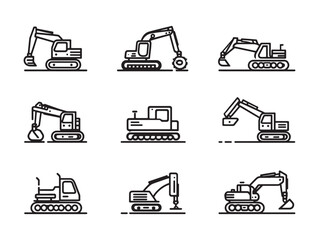Excavator Line Art Construction Site Scenes