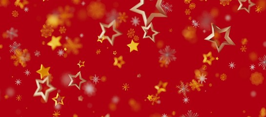 Beautiful Christmas background with red, gold and white falling stars and snowflakes. Perfect for Christmas greetings or festive promotions. © vegefox.com