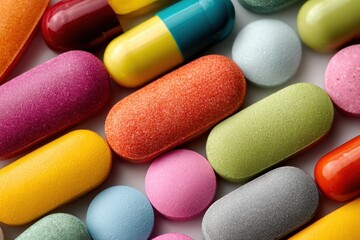 Varied bright tablets on a light surface