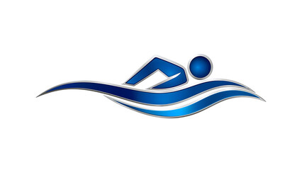 Modern blue swimming logo with abstract swimmer and wave design isolated on the transparent background for sports branding and aquatic centers