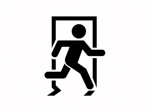 Emergency exit sign indicating escape route and safety during a crisis situation, essential for workplace guidance.