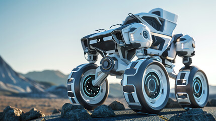 Close-up of Intelligent Wheeled Robot, Showing Mechanical Structure and Tech Sense