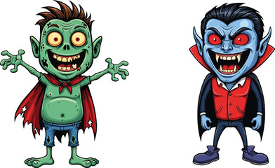 cartoon zombie character, cartoon vampire illustration, halloween monster clipart, spooky cartoon art, funny horror drawing, cute halloween design, playful scary artwork