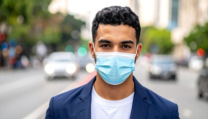 Portrait of a man wearing a face mask on a city street