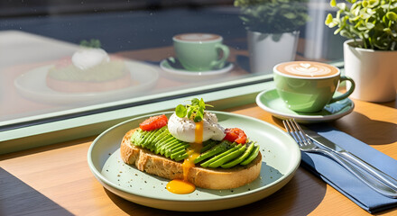 Delicious Breakfast Delight: Avocado Toast and Coffee, A Culinary Composition