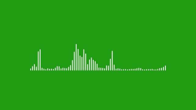 Sound wave animation isolated on green screen background. Audio bar spectrum- Line digital minimalist audio wave animation. Abstract audio waveform music waves oscillation. Digital audio spectrum.