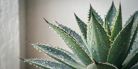 Fototapeta premium Agave plant with water droplets highlighting sharp leaf textures suitable for mexican agriculture projects natural background visuals tequila branding and botanical design templates
