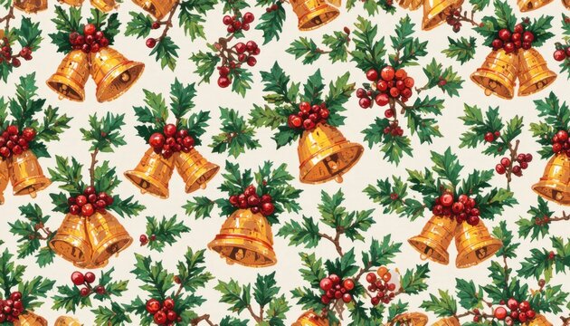 Pixel art pattern with festive bells, holly, and mistletoe. - Powered by Adobe