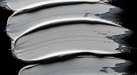 A Close Up Abstract Macro Shot Of Thick Gray Clay Texture Swirled On A Black Background With Subtle Speckles Indicating A Natural Muddy Substance