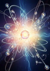 Obraz premium Glowing atomic structure illustration showing energy particle motion