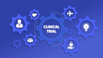 Clinical Trial Gears With Icons On Blue Background cogwheel research