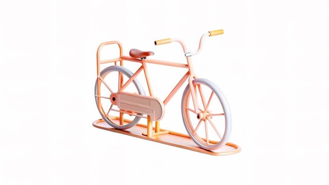 A stylized 3D bicycle design with pastel colors, featuring a basic frame and large wheels.
