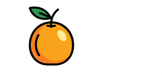 Cute Cartoon Style Fresh Orange Fruit with Leaf Icon Illustration