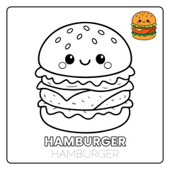 Hamburger Cute Dish Food Children coloring page