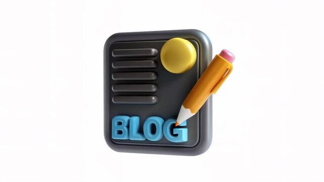 Colorful 3D illustration of a blog icon featuring a pencil on a notepad.