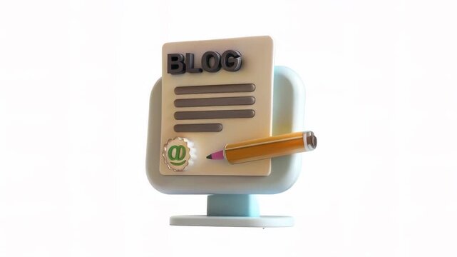 A 3D animated representation of a blog post with a pencil and a lock.