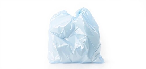A crumpled plastic shopping bag on a white background,  handle,  plastic pollution