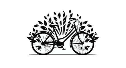 Fototapeta premium Stylized bicycle with growing leaves, symbolizing eco-friendly travel and nature.