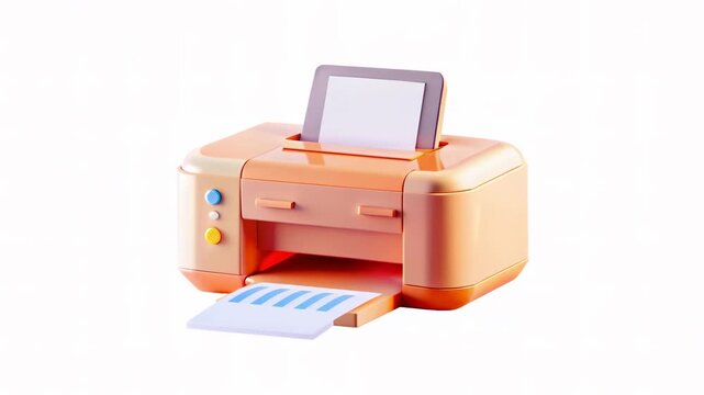 A colorful 3D printer with vibrant buttons and a paper output showing printed sheets.