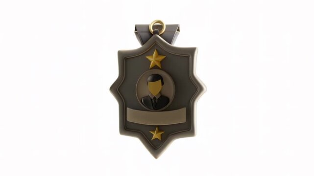 3D rendered badge with golden stars and a central emblem on a white background.