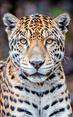 Obraz premium Close-up of a Jaguar's Face with Intense Orange Eyes