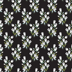 White Tulips Floral Bouquet Ensemble Pattern Art can be use for background and apparel design