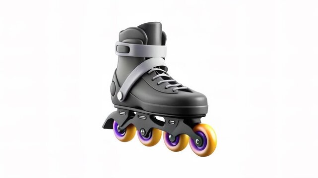 A sleek black roller skate showcasing vibrant orange and purple wheels, designed for inline skating.