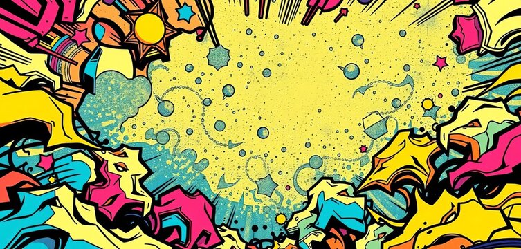 Intricate comic book style design with bold lines, vibrant colors, and dynamic shapes ,  vintage,  colorful - Powered by Adobe