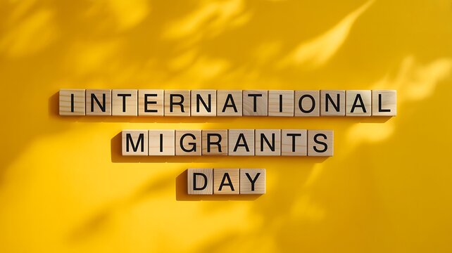 International migrants day message on yellow background celebrating human diversity
