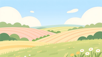 Fototapeta premium Warm and tranquil summer landscape flat illustration