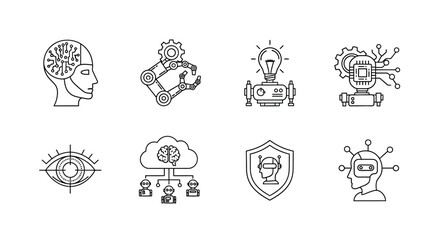 Set of hand drawn icons representing artificial intelligence robotics technology and futuristic concepts vector