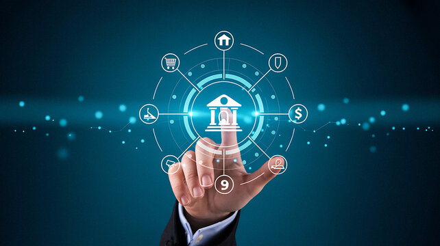 Financial Technology Touch Interface: Digital Banking and Service Icon