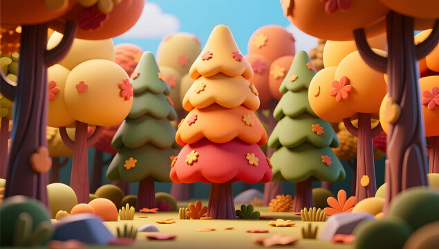 3D Themed Illustration of a Fantasy Forest Journey
