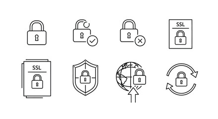 Collection of hand drawn security and privacy icons representing protection data and access control vector