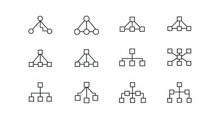 Set of various organizational charts and flow diagram icons hand drawn style for business and project planning vector