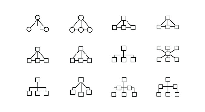 Set of various organizational charts and flow diagram icons hand drawn style for business and project planning vector