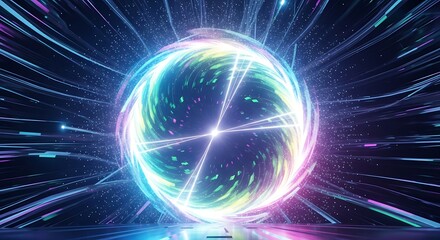 Obraz premium Stunning futuristic energy vortex with vibrant light streaks for modern technology concepts, dynamic abstract backgrounds, and powerful digital designs