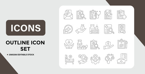 Collection of Medical and Healthcare Outline Icons for Design and Development