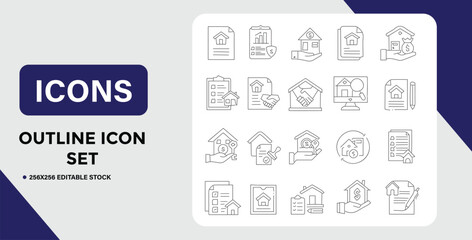 Real Estate Outline Icon Set for Property Finance and Investment