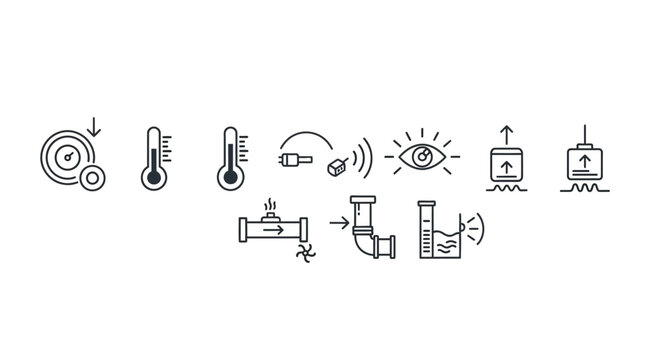 Set of icons for hvac systems temperature control and measurement tools vector