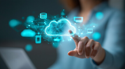 Cloud computing concept with digital network and data storage technology interface