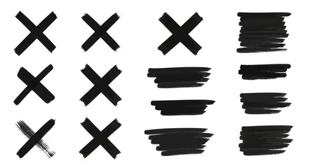 Obraz premium Collection of Hand Drawn X Marks and Scribble Lines Representing Negation and Rejection Isolated on a White Background