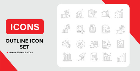 Outline Icon Set Depicting Business Growth Financial Analysis and Data Visualization