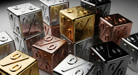 Elegant discount promotion with metallic percentage cubes offers a modern marketing solution for sales and finance professionals today